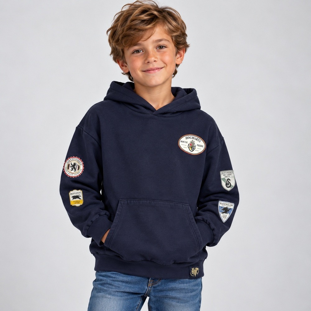 Harry Potter Hogwarts House Pride Navy Blue Graphic Pullover Hoodie Youth 10-11